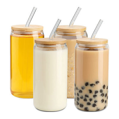 16 oz tasse de café glacé bouteille de thé pop boîte de bière vin boisson tasse en verre avec paille en verre