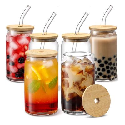 16 oz Bouteille en forme de verre de thé avec couvercle pour jus de lait de bière de soda