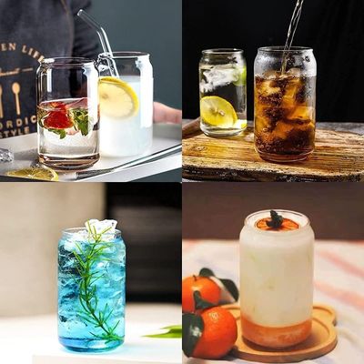16 oz Bouteille en forme de verre de thé avec couvercle pour jus de lait de bière de soda