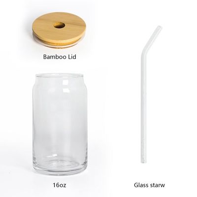 16 oz Bouteille en forme de verre de thé avec couvercle pour jus de lait de bière de soda