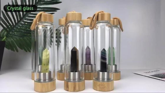 Énergie de guérison Bouteille d'eau en verre cristallin Pierre Bouteille d'eau potable en cristal