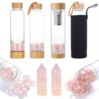 Bouteille d'eau en verre de pierre de cristal recyclable avec un design élégant pour les filles 500 ml Portable