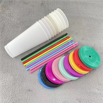 Logo personnalisé Acceptable 16oz 24oz tasses de café en plastique sans BPA avec couvercle et paille