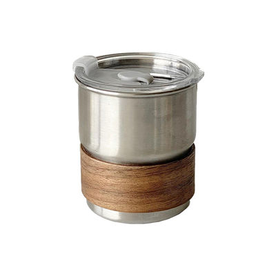 Coupe de café à manche en bois à paroi unique en acier inoxydable 304 avec couvercle pour les voyages et les fêtes