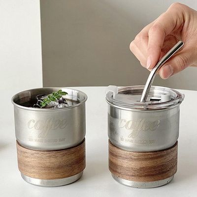 Coupe de café de voyage en acier inoxydable personnalisée 290 ml avec paille et couvercle