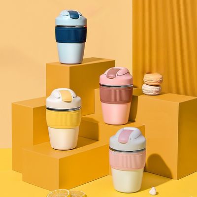 350 ml 480 ml mignon tasse de voyage à double paroi café isolé tumbler vide tasse thermique avec paille