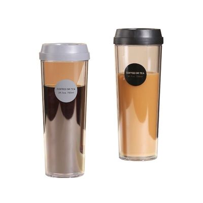 320 ml/420 ml/520 ml/700 ml réutilisable à double paroi en plastique, tasse à thé transparente avec couvercle