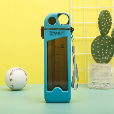 Bouteille d'eau en plastique sans BPA de 350 ml carré avec poignée et horodatage Gym Essential
