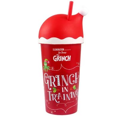 Cadeau de Noël 20 oz en plastique réutilisable pour enfants Santa Hat Mug avec couvercles et pailles