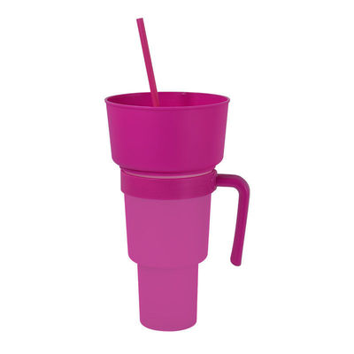 Logo personnalisé Acceptable Large bouche 1L Tasse de collation en plastique avec plateau et paille