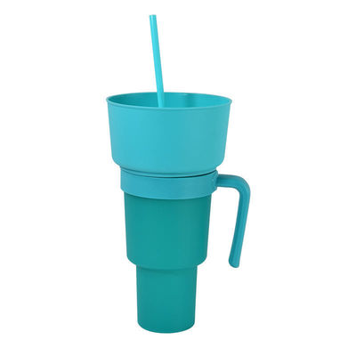 Logo personnalisé Acceptable Large bouche 1L Tasse de collation en plastique avec plateau et paille