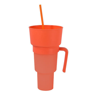 Logo personnalisé Acceptable Large bouche 1L Tasse de collation en plastique avec plateau et paille