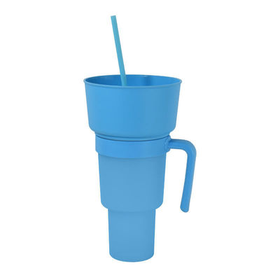 Logo personnalisé Acceptable Large bouche 1L Tasse de collation en plastique avec plateau et paille