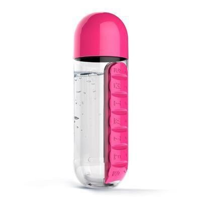 Bouteille d'eau bouillante multifonctionnelle 600ml 2 en 1 bouteille d'eau en plastique quotidienne avec boîtier de pilule pour sept jours