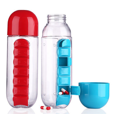 Bouteille d'eau bouillante multifonctionnelle 600ml 2 en 1 bouteille d'eau en plastique quotidienne avec boîtier de pilule pour sept jours
