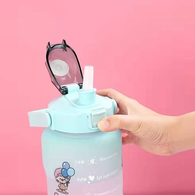 Bouteille d'eau de sport en paille en plastique, grande capacité, couleur dégradée, tasses à boire en extérieur