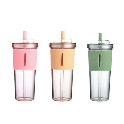 BPA gratuit réutilisable tasse de bureau 700ml Tumblers en plastique avec couvercle et paille Logo personnalisé