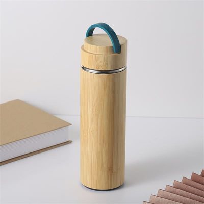 500 ml bouteille d'eau thermo sport en acier inoxydable à double paroi avec coque en bambou pour boissons