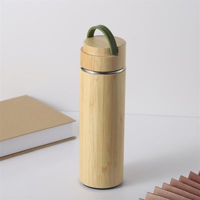500 ml bouteille d'eau thermo sport en acier inoxydable à double paroi avec coque en bambou pour boissons