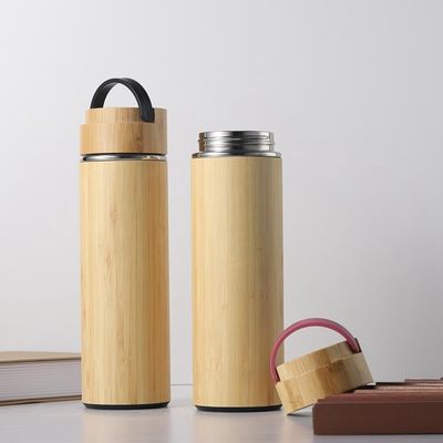 Bouteille de thé en acier inoxydable à coque en bambou écologique de 500 ml, facile à transporter