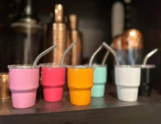 2 oz en acier inoxydable double paroi isolée sublimée verre tasse avec paille et couvercle