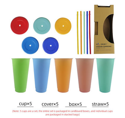 Design minimaliste style 24 oz sans BPA plastique changeant de couleur tasse avec couvercle et paille