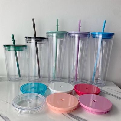 1 pièce personnalisée bricolage 16oz 24oz double paroi plastique acrylique clair tasse avec paille et couvercle