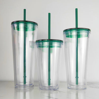 1 pièce personnalisée bricolage 16oz 24oz double paroi plastique acrylique clair tasse avec paille et couvercle
