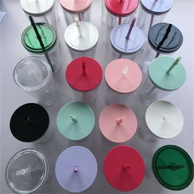 1 pièce personnalisée bricolage 16oz 24oz double paroi plastique acrylique clair tasse avec paille et couvercle
