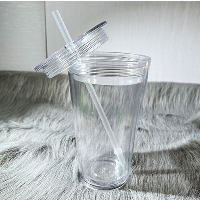 1 pièce personnalisée bricolage 16oz 24oz double paroi plastique acrylique clair tasse avec paille et couvercle