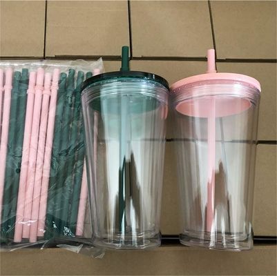 1 pièce personnalisée bricolage 16oz 24oz double paroi plastique acrylique clair tasse avec paille et couvercle