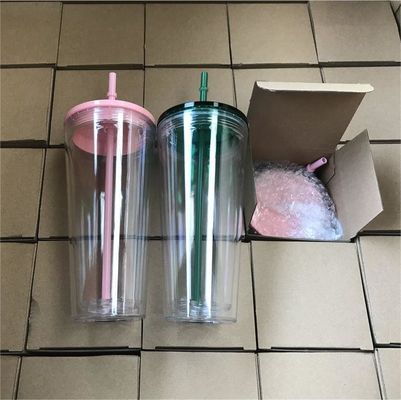1 pièce personnalisée bricolage 16oz 24oz double paroi plastique acrylique clair tasse avec paille et couvercle