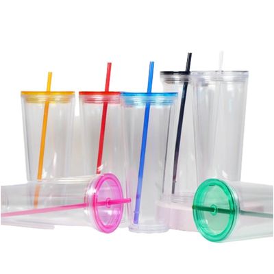 24 oz Acrylique Double Mur froid Tumbler personnalisé Coupe en plastique de couleur PP pour les fournitures de fête