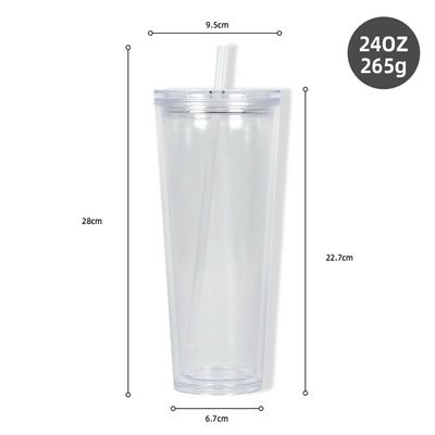 24 oz Acrylique Double Mur froid Tumbler personnalisé Coupe en plastique de couleur PP pour les fournitures de fête
