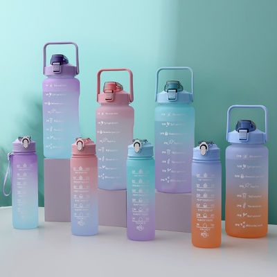 En stock 2023 Gradient Couleur 3 en 1 Ensemble 64 oz demi gallon Gym Bouteille d'eau de motivation 2000ML 900ML 280ML