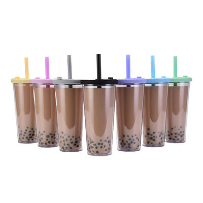 24 oz 700 ml tasses de thé à bulles à double paroi en plastique à bulles de Boba tasses réutilisables avec couvercle