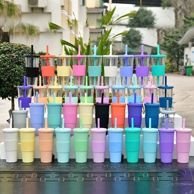 24 oz 700 ml tasses de thé à bulles à double paroi en plastique à bulles de Boba tasses réutilisables avec couvercle