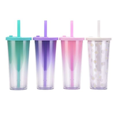 En stock 24 oz de plastique double paroi réutilisable bouteille de lait tasse de thé BPA gratuit et logo personnalisé