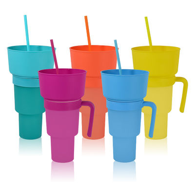 Coupe de café couleur personnalisée 2 en 1 tasse de boisson cinéma avec plateau de collation et paille