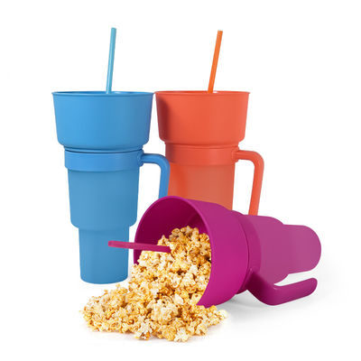 Coupe de café couleur personnalisée 2 en 1 tasse de boisson cinéma avec plateau de collation et paille