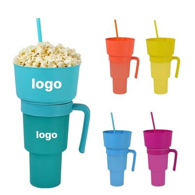 Coupe de café couleur personnalisée 2 en 1 tasse de boisson cinéma avec plateau de collation et paille