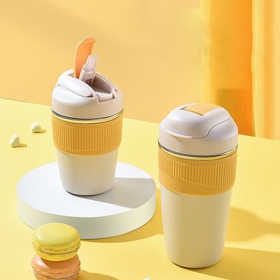 Logo personnalisé 350ml 480ml 316 bouteille d'eau en acier inoxydable avec couvercle en silicone et paille