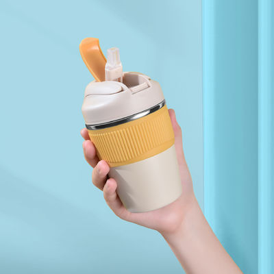 Logo personnalisé 350ml 480ml 316 bouteille d'eau en acier inoxydable avec couvercle en silicone et paille