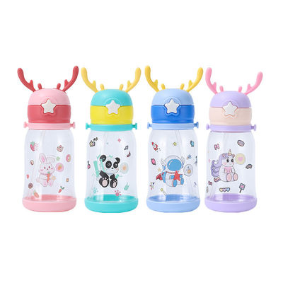 Cute design 600ml dessin animé enfants tasses bouteille d'eau potable en plastique avec paille