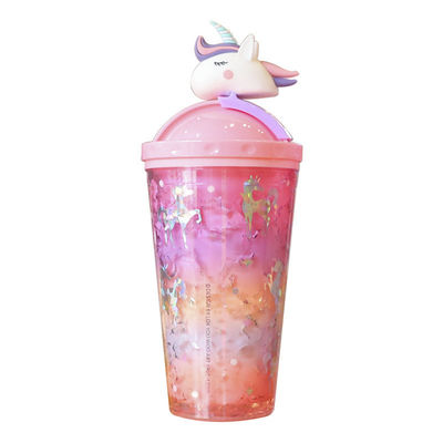 Adultes 430 ml Cute Unicorn Volant Glacé Bouteille d'eau en plastique avec paille et couvercle Unicorn