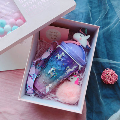 Adultes 430 ml Cute Unicorn Volant Glacé Bouteille d'eau en plastique avec paille et couvercle Unicorn