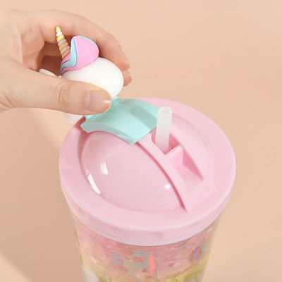 430 ml en plastique à double paroi boisson froide glace avec paille Adorable design unicorne