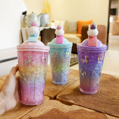 Design Cute Bouteille d'eau Unicorn Double Paroi Paille Type 10cm * 25cm pour les étudiants en mode