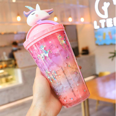 Design Cute Bouteille d'eau Unicorn Double Paroi Paille Type 10cm * 25cm pour les étudiants en mode