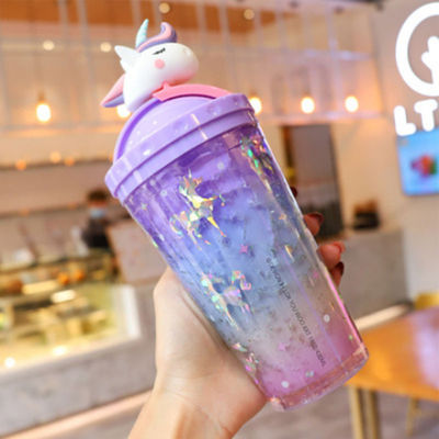 Design Cute Bouteille d'eau Unicorn Double Paroi Paille Type 10cm * 25cm pour les étudiants en mode